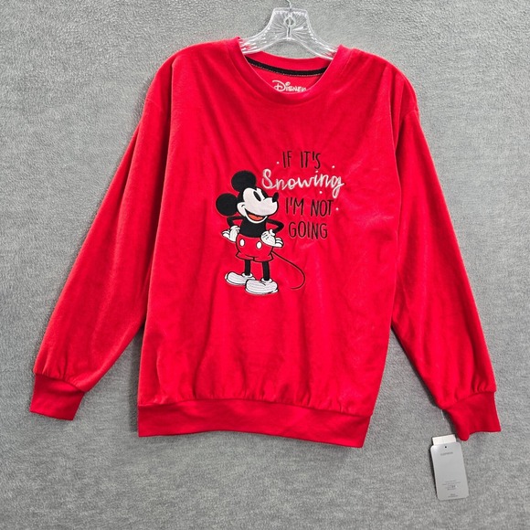 Disney Tops - Disney Women Sweatshirt Medium Red Mickey If It's Snowing I'm Going Pullover NWT